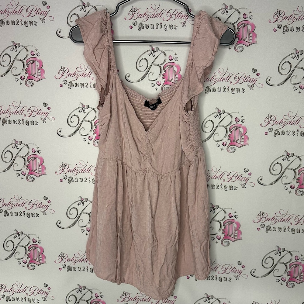 Blue B tank top frilly shoulder straps Pink Ruffle Sleeve Top